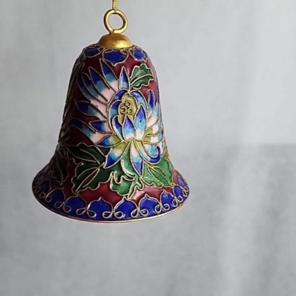 Cloissone Lotus Flower Bell Ornament